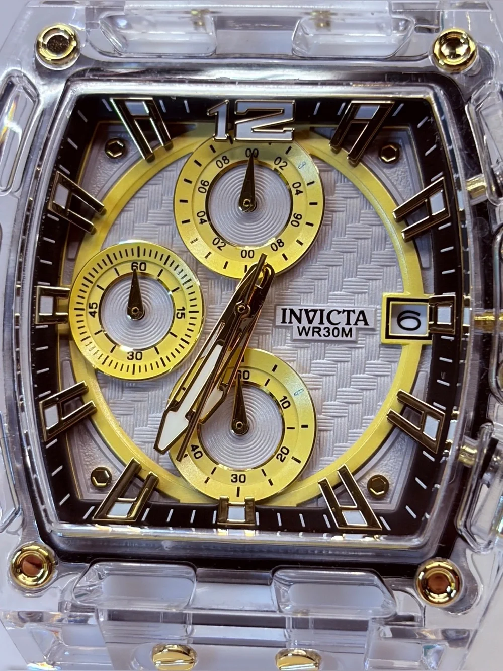 Invicta S1 Rally 42mm Clear Case Chronograph Watch - White Silicone Band